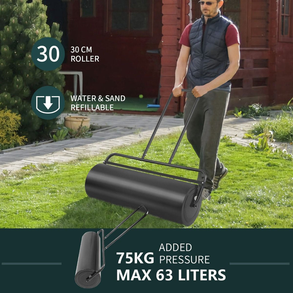 63 L Heavy-Duty Lawn Roller – Steel Garden Grass Roller with U‑Handle & Drain Plug