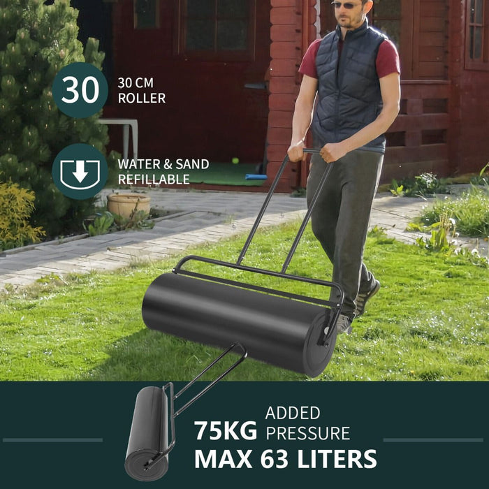 63 L Heavy-Duty Lawn Roller – Steel Garden Grass Roller with U‑Handle & Drain Plug
