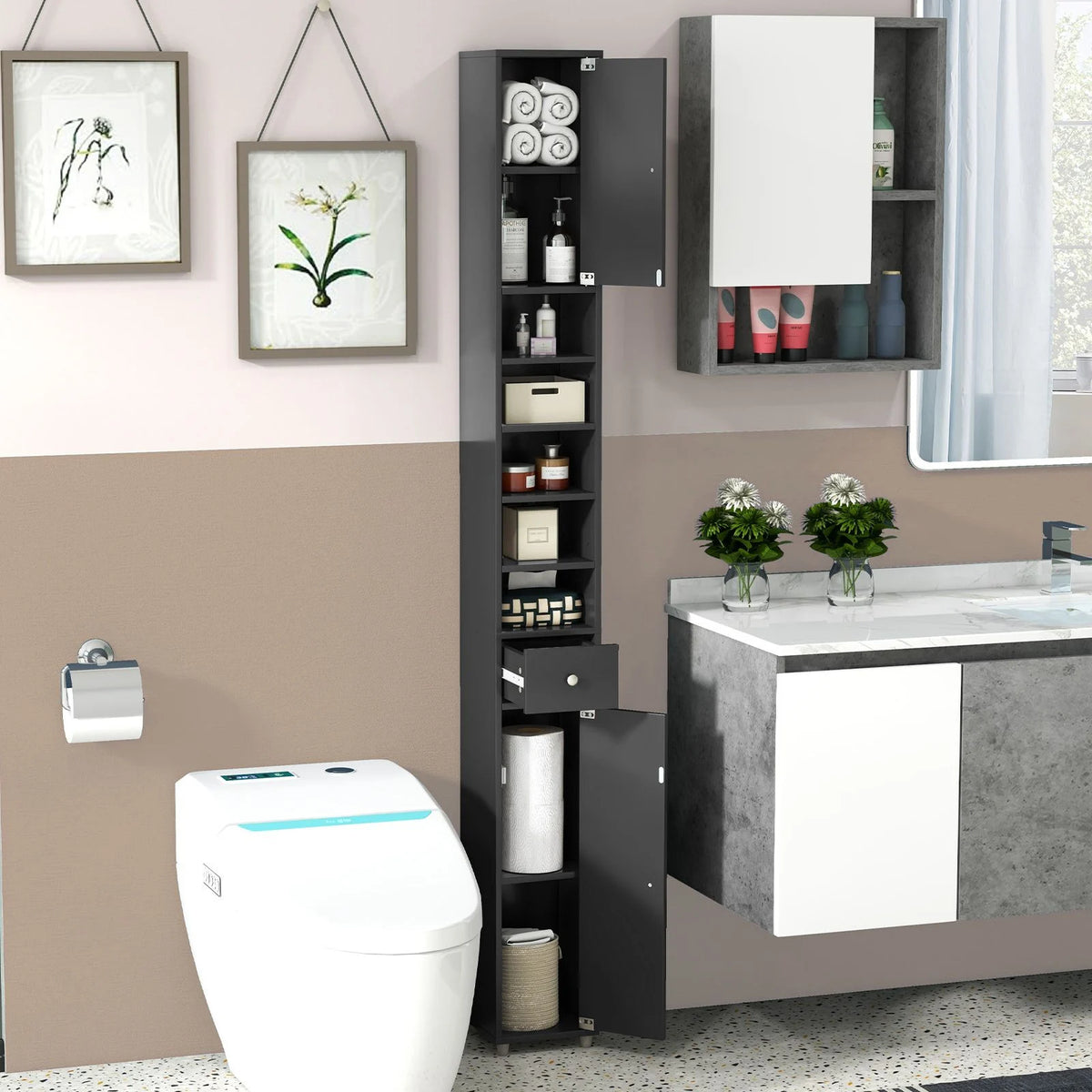 180CM Tall Freestanding Bathroom Cabinet with 2 Doors and 1 Drawer