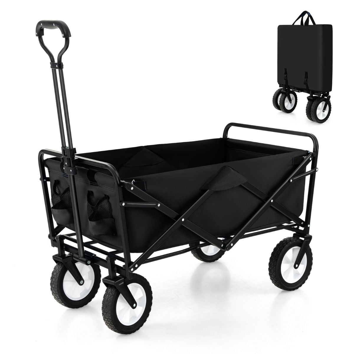 Heavy Duty Camping Garden Cart with Adjustable Handle and Drink Holders