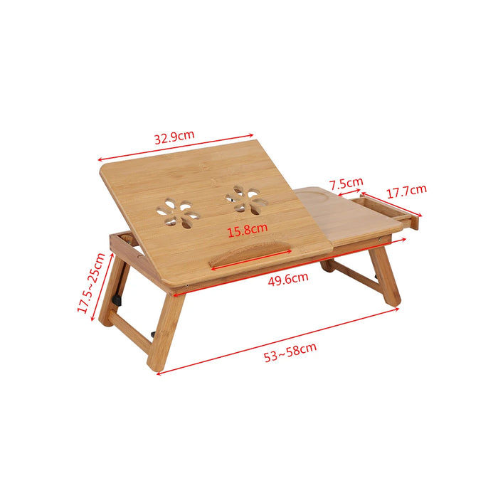 Bamboo Bed Laptop Desk – Adjustable Foldable Lap Desk with Drawer, Cup Holder & Ventilation