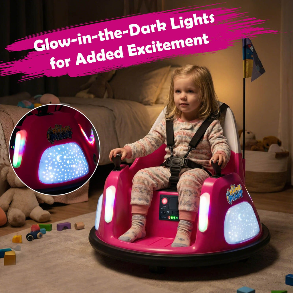 SEDOL 12V High-Performance Kids Bumper Car with 5-Point Safety Harness 360° Zero-Turn Dual Joysticks Parental Remote Control and 5-Mode LED Light Show