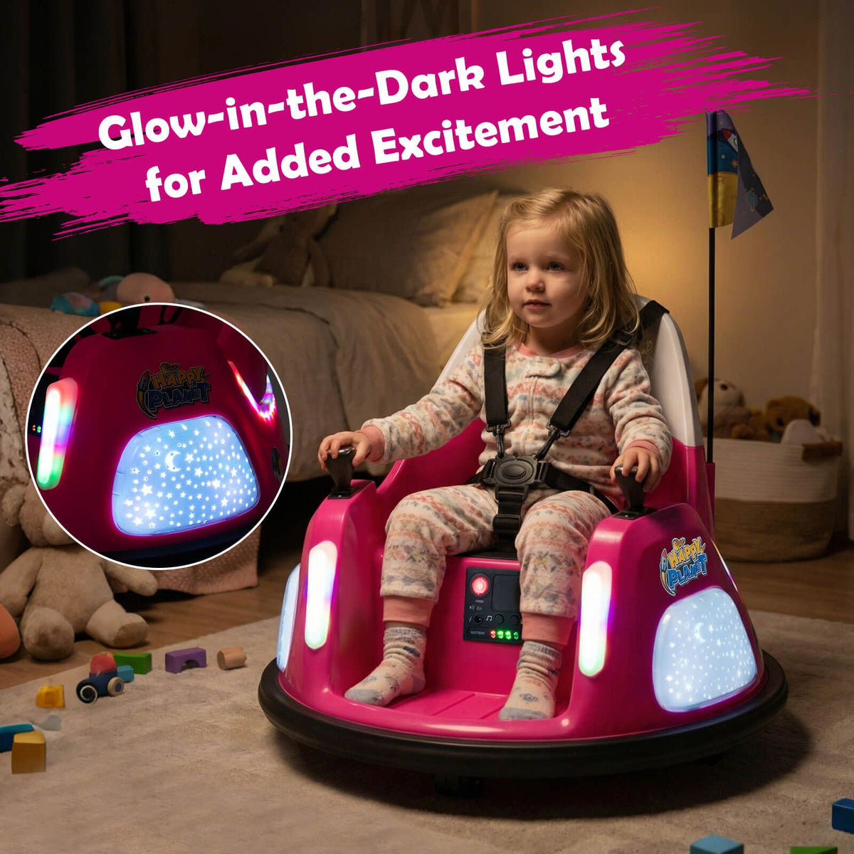 SEDOL 12V High-Performance Kids Bumper Car with 5-Point Safety Harness 360° Zero-Turn Dual Joysticks Parental Remote Control and 5-Mode LED Light Show