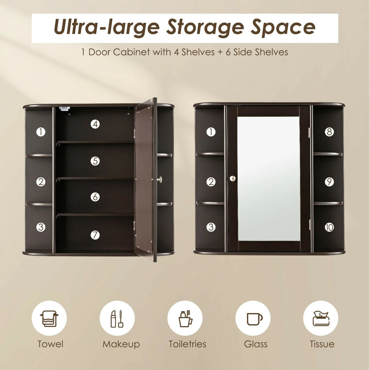 3-Tier Mirrored Wall Mounted Bathroom Cabinet