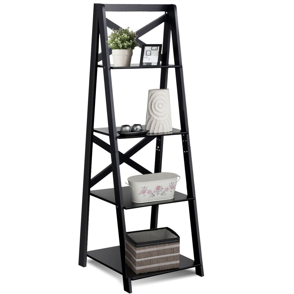 4 Tier Wooden Ladder Shelving Unit