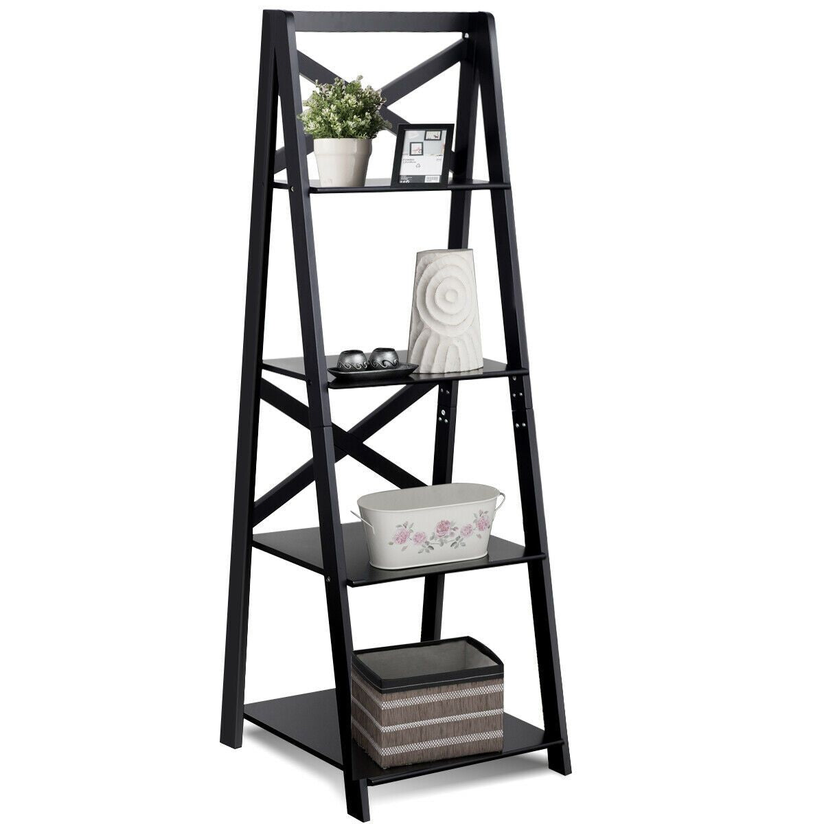 4 Tier Wooden Ladder Shelving Unit