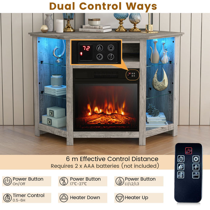 Corner TV Stand with Fireplace Insert and LED Lights