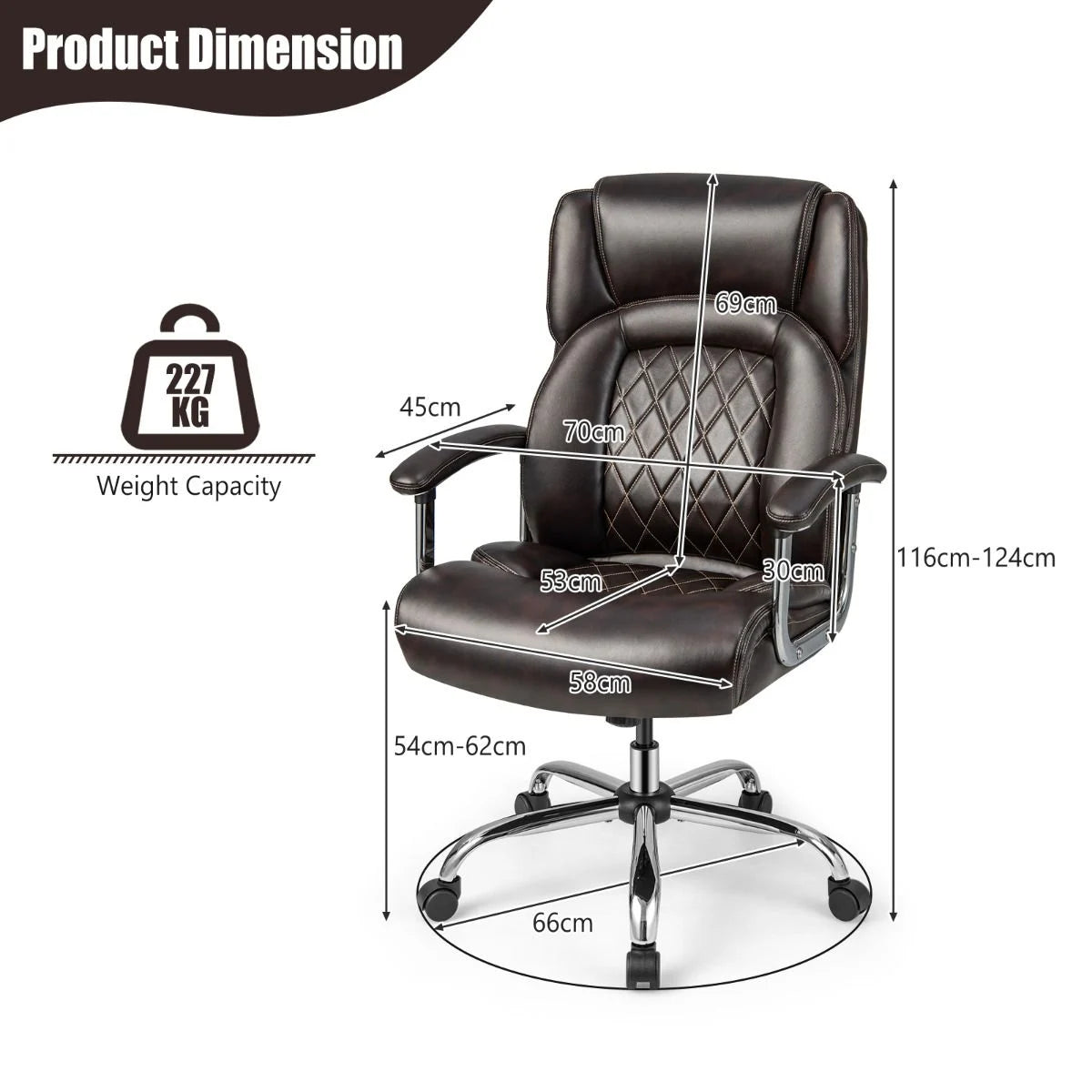 Leather Office Chair with Rocking Mode and Armrests