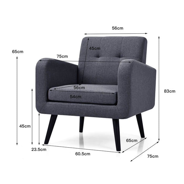 Mid-Century Modern Upholstered Accent Chair with Rubber Wood Legs