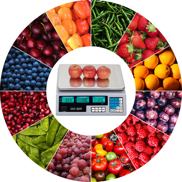 30–40kg  Digital Price Computing Scale – Vegetable & Retail Weighing Scale with Backlit LCD Display, 5g Precision & UK Plug – Silver & White