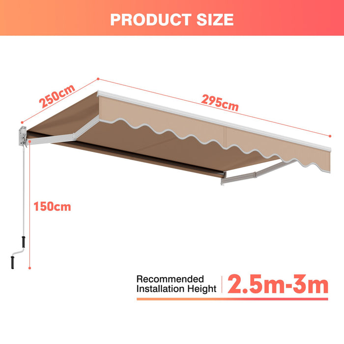 10x8ft Retractable Awning with Crank Handle