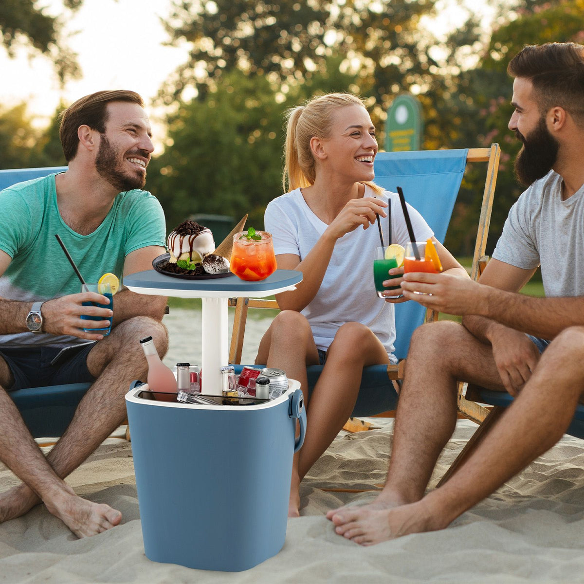Portable Cooler Side Table – 3-in-1 Ice Chest, Side Table & Bottle Opener Unit