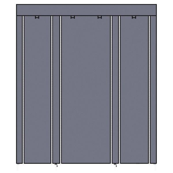 69" Portable Clothes Wardrobe – Non-Woven Fabric Closet Organiser (Grey)