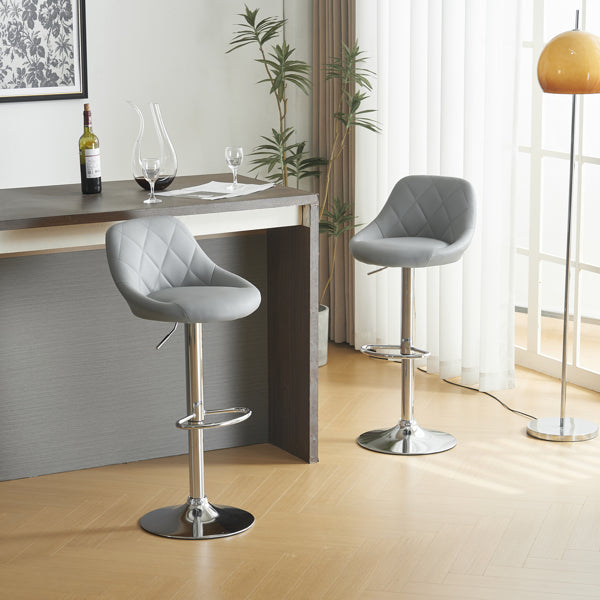 Adjustable PU Leather Counter & Bar Stool Set of 2 – Swivel 360°, Gas‑lift Height, Backrest, Foot‑rest – Grey