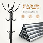 Modern Freestanding Metal Coat Stand with 12 Hooks
