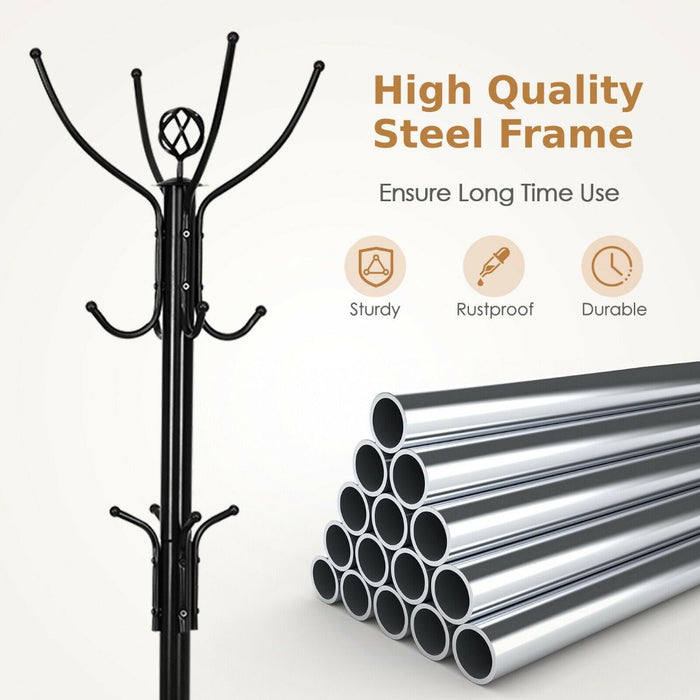 Modern Freestanding Metal Coat Stand with 12 Hooks