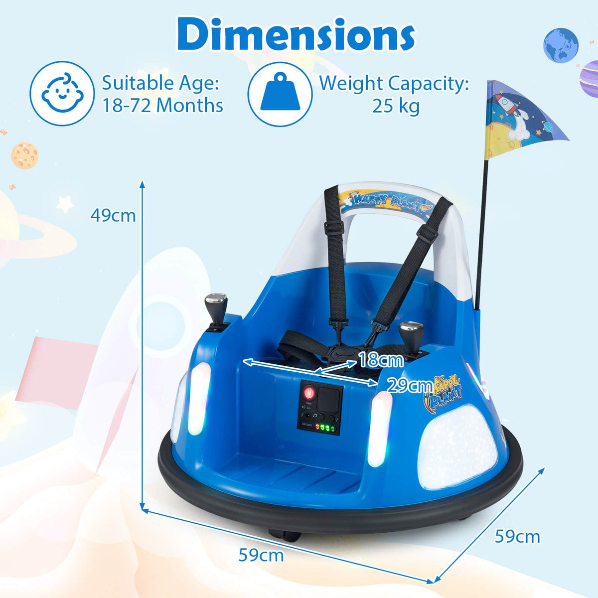 SEDOL 12V High-Performance Kids Bumper Car with 5-Point Safety Harness 360° Zero-Turn Dual Joysticks Parental Remote Control and 5-Mode LED Light Show