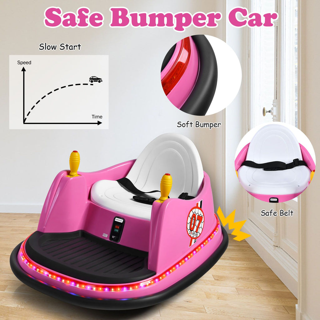 SEDOL Kids 6V Electric Bumper Car for Toddlers 360° Zero-Turn Waltz Car with Parental Remote Control Wall-Safe Rubber Bumper and Flashing LED Light Show