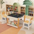 4 in 1 Kids Table and Chairs Set with Reversible Tabletop and Bookshelves