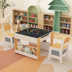 4 in 1 Kids Table and Chairs Set with Reversible Tabletop and Bookshelves