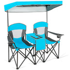 Double Folding Camping Chair with Canopy and Armrests