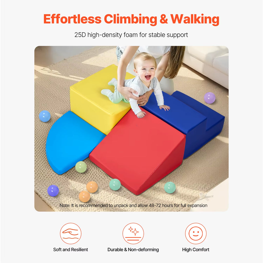 SEDOL 4-Piece Foam Climbing Blocks Soft Play Activity Set Indoor Montessori Toddler Crawl and Slide Playset Waterproof PU Leather with Anti-Slip Velcro for Babies