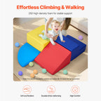 SEDOL 4-Piece Foam Climbing Blocks Soft Play Activity Set Indoor Montessori Toddler Crawl and Slide Playset Waterproof PU Leather with Anti-Slip Velcro for Babies