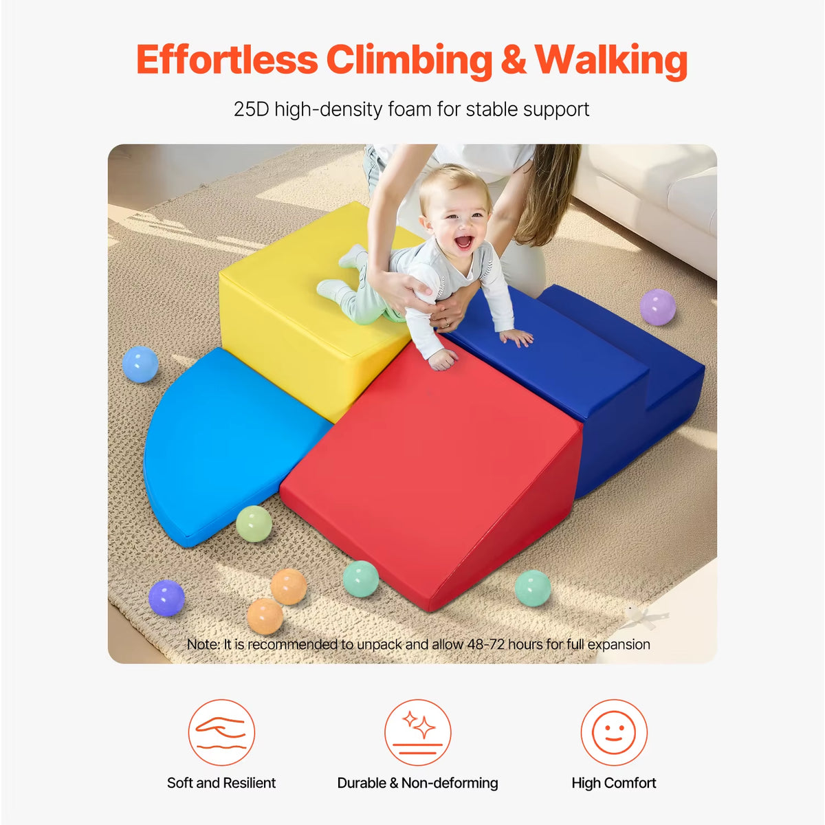 SEDOL 4-Piece Foam Climbing Blocks Soft Play Activity Set Indoor Montessori Toddler Crawl and Slide Playset Waterproof PU Leather with Anti-Slip Velcro for Babies