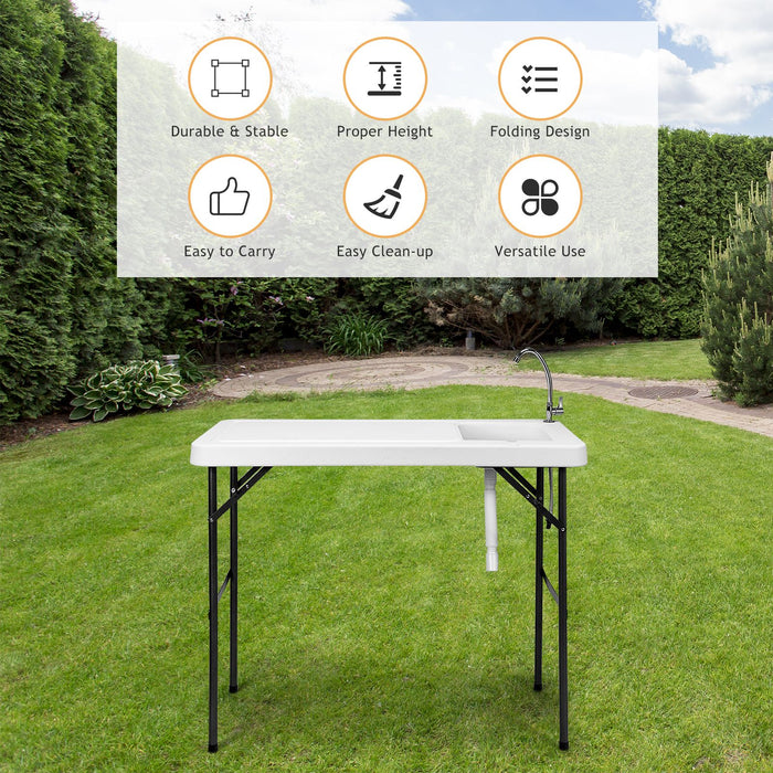 Folding Fish Cleaning Table with Sink and Quick-Connect Faucet