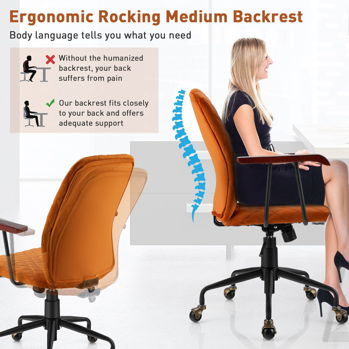 Adjustable Velvet Rocking Leisure Chair with Padded Seat