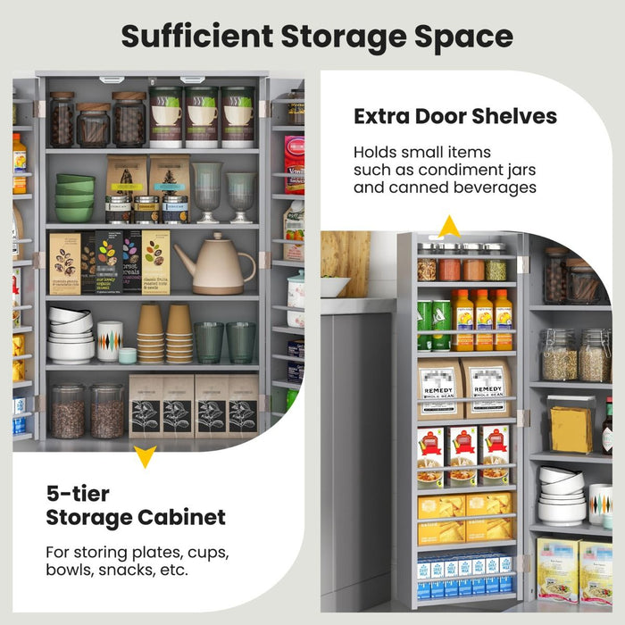 2-Door Pantry Cabinet with 6 Adjustable Shelves