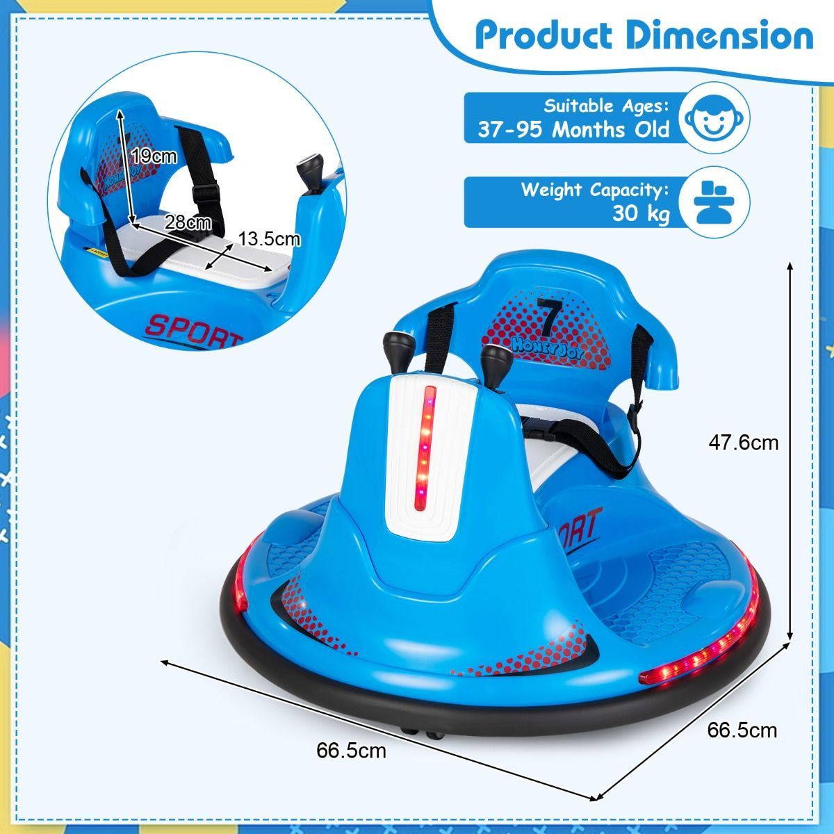 SEDOL 12V High-Performance Kids Bumper Car with 360° Zero-Turn Dual Joysticks Parental Remote Control LED Surround Lighting and Integrated USB/Story Hub