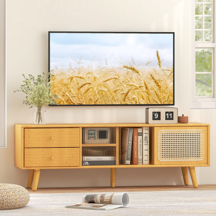 Bamboo TV Stand Modern Console Table for TV up to 65 Inch