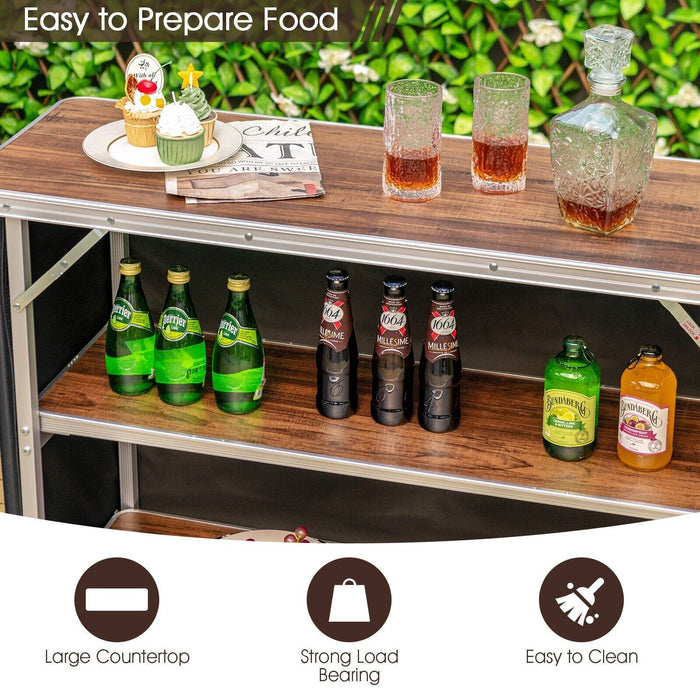 Aluminum Lightweight Folding Picnic Table with 2-Tier Shelves and Carrying Bag