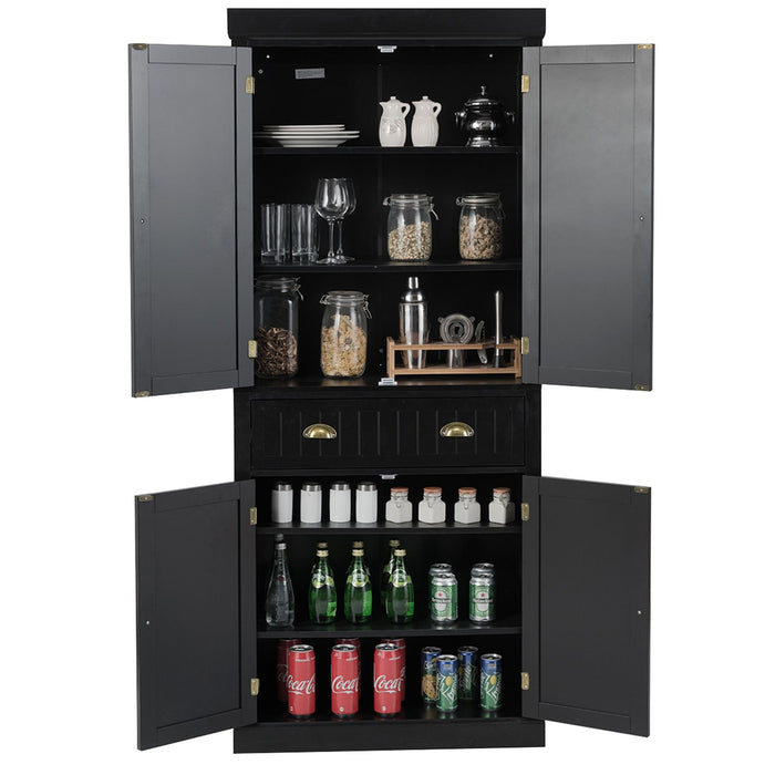 4-Door Tall Kitchen Cupboard Adjustable Shelves and Drawer