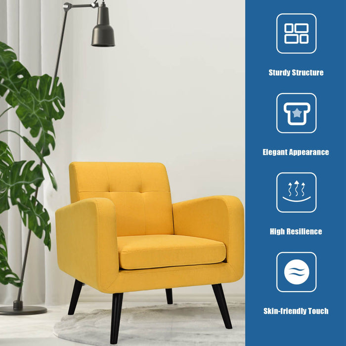 Mid-Century Modern Upholstered Accent Chair with Rubber Wood Legs