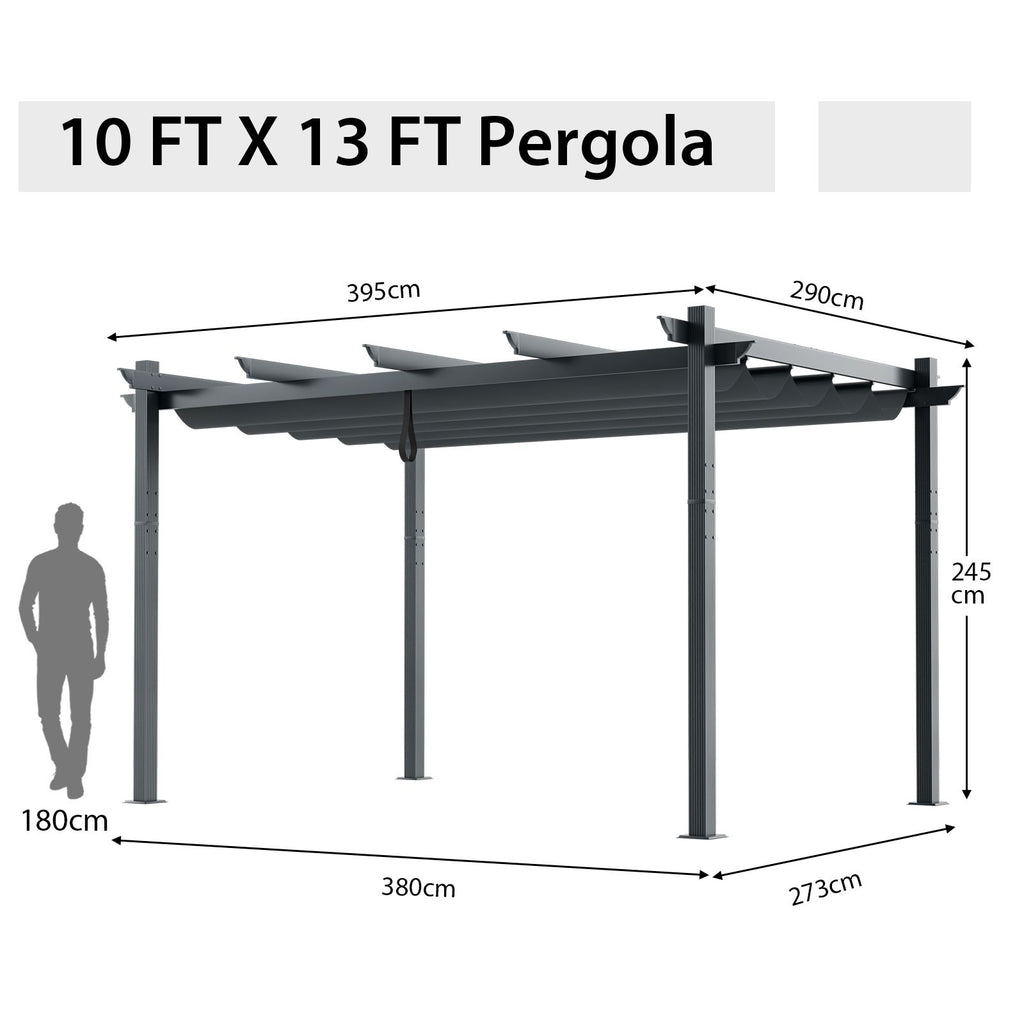 3x4m Outdoor Retractable Pergola with Adjustable Sun Shade Canopy