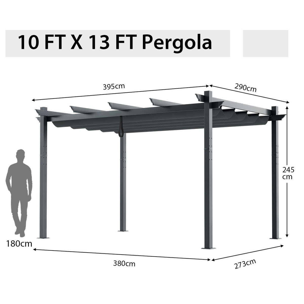 3x4m Outdoor Retractable Pergola with Adjustable Sun Shade Canopy