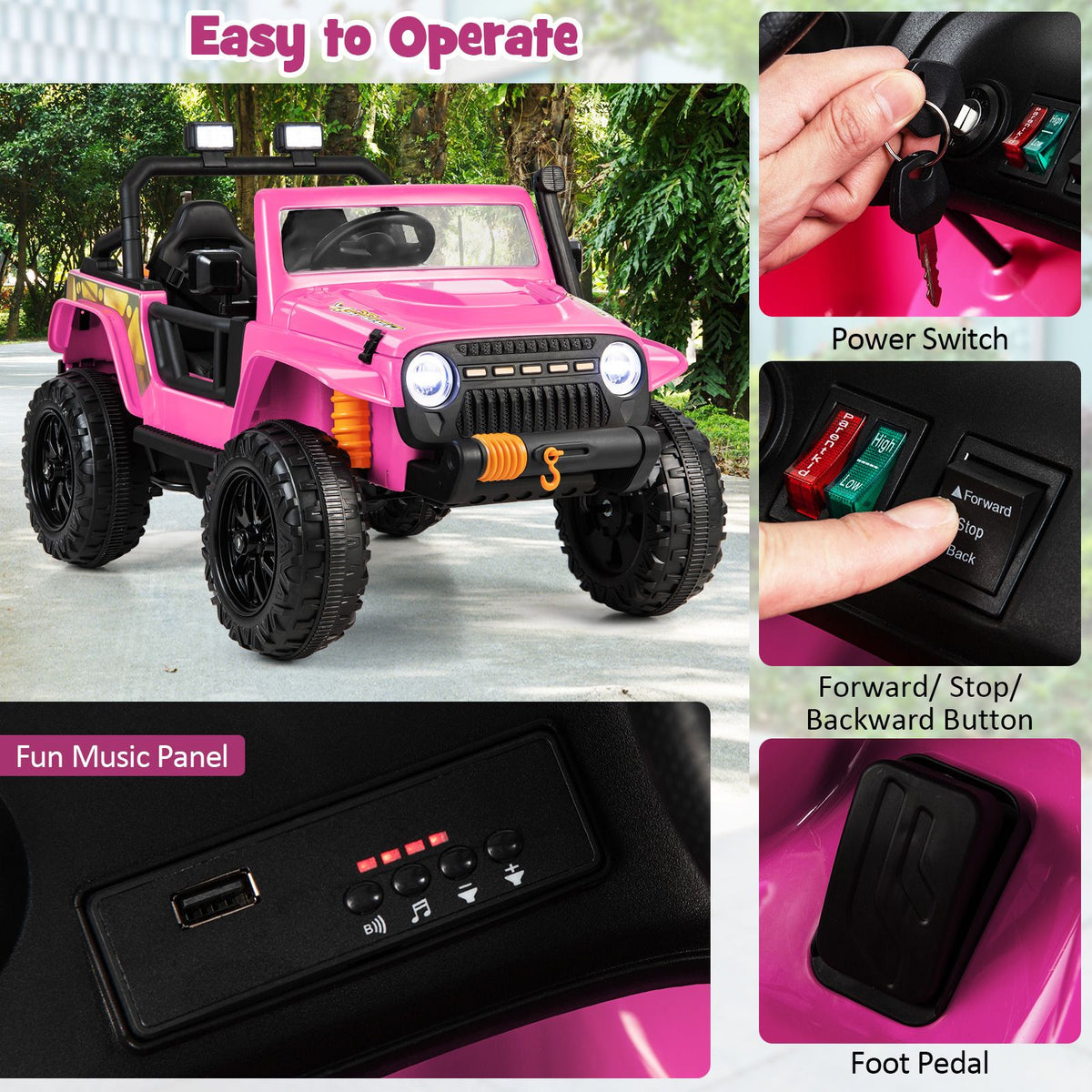 SEDOL 12V Parent-Child Ride-On Truck with 100kg High-Capacity Load High-Torque Dual Motors Parental Remote Control and Integrated Adult Seat with Folding Foot Pedals
