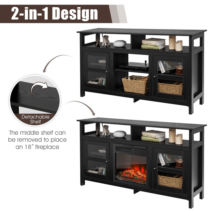 Living Room Console Table for Tvs with Wooden Fireplace and 2 Cabinets