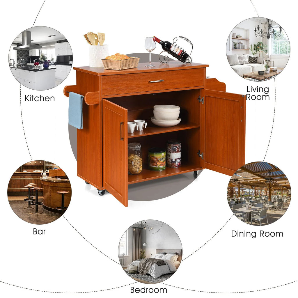 Rolling Kitchen Storage Trolley with Adjustable Shelf and Drawer