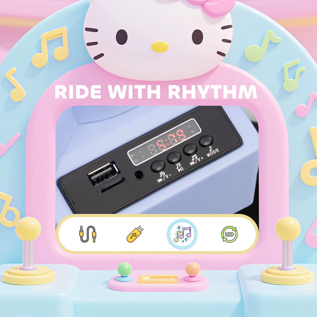SEDOL Hello Kitty Kids 6V Bumper Car with Parental Remote Control 360° Spin Waltz Car with USB Music Player LED Headlights and Official Sanrio Aesthetic