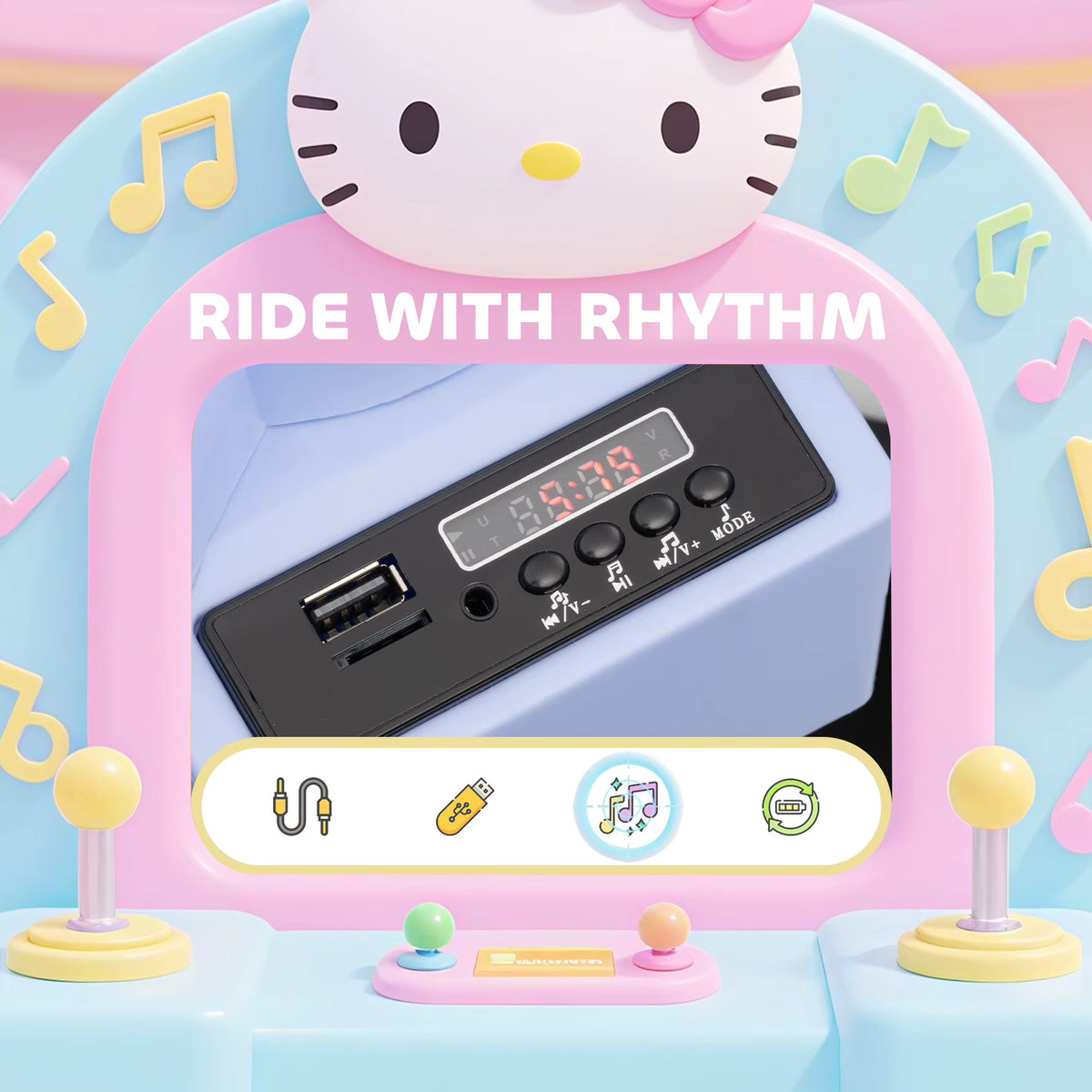 SEDOL Hello Kitty Kids 6V Bumper Car with Parental Remote Control 360° Spin Waltz Car with USB Music Player LED Headlights and Official Sanrio Aesthetic
