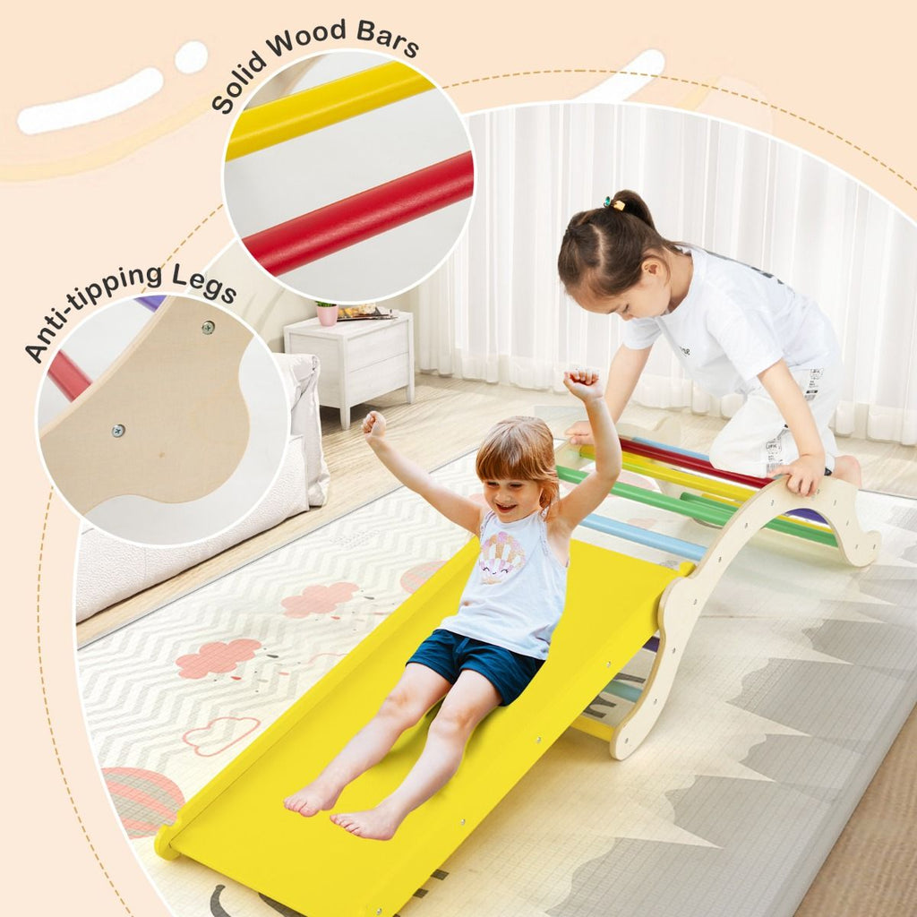3-in-1 Wooden Climber Arch with Ramp & Rocker – Indoor Toddler Playset
