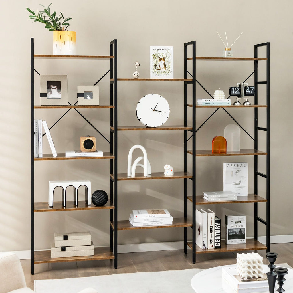 5-Tier Industrial Bookshelf with 14 Open Shelves for Home Office