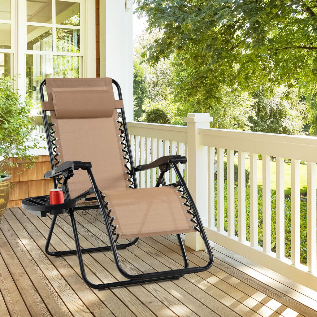 Folding Zero-Gravity Recliner – Outdoor Patio Lounge Chair with Removable Headrest & Tray