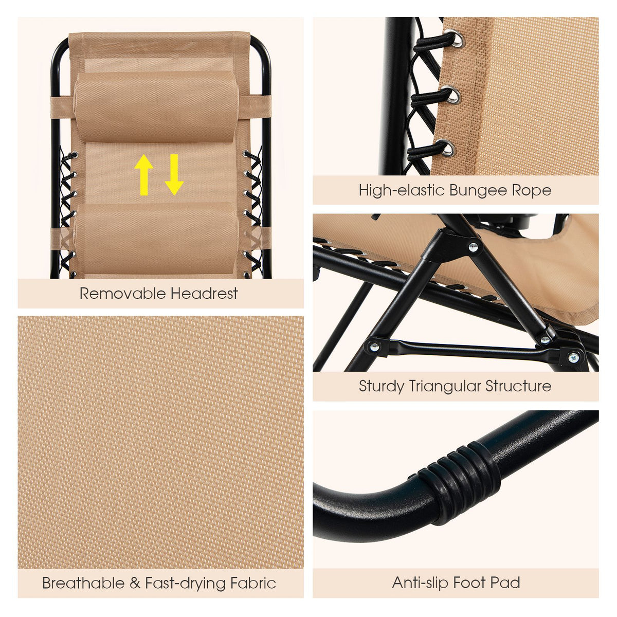 Folding Zero-Gravity Recliner – Outdoor Patio Lounge Chair with Removable Headrest & Tray