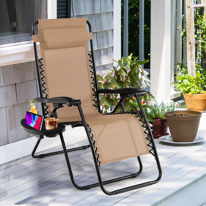 Folding Zero-Gravity Recliner – Outdoor Patio Lounge Chair with Removable Headrest & Tray