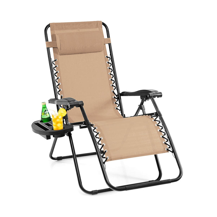 Folding Zero-Gravity Recliner – Outdoor Patio Lounge Chair with Removable Headrest & Tray