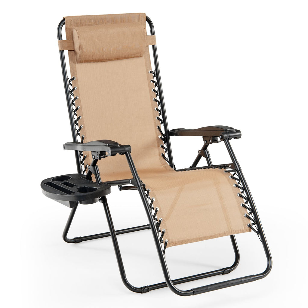 Folding Zero-Gravity Recliner – Outdoor Patio Lounge Chair with Removable Headrest & Tray